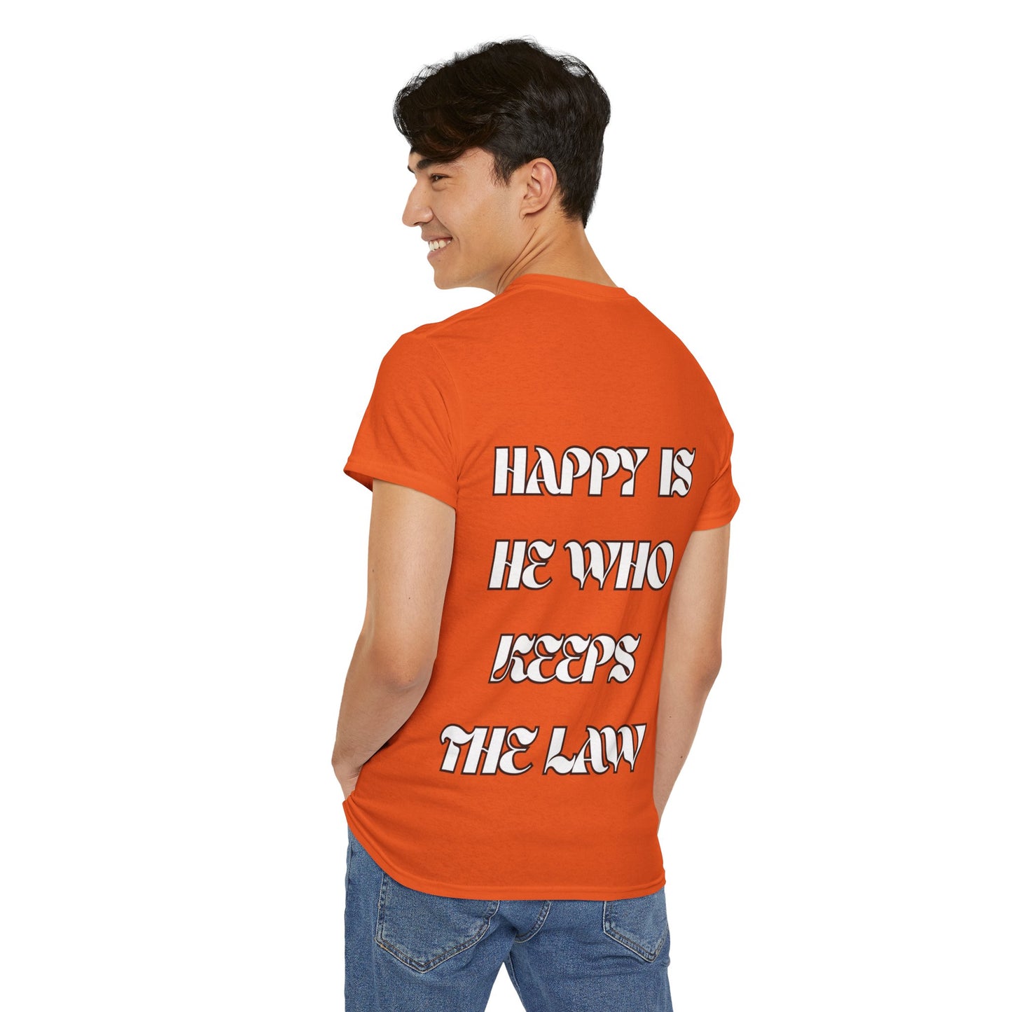 Unisex Heavy Cotton Tee: Happy Is He Who Keeps The Law, Motivational Tee, Casual Wear, Gift for Law Students, Stylish Everyday Tee