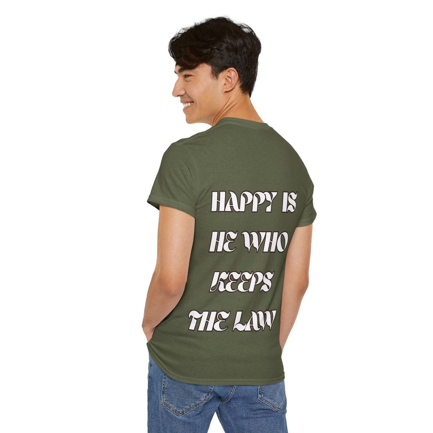 Unisex Heavy Cotton Tee: Happy Is He Who Keeps The Law, Motivational Tee, Casual Wear, Gift for Law Students, Stylish Everyday Tee