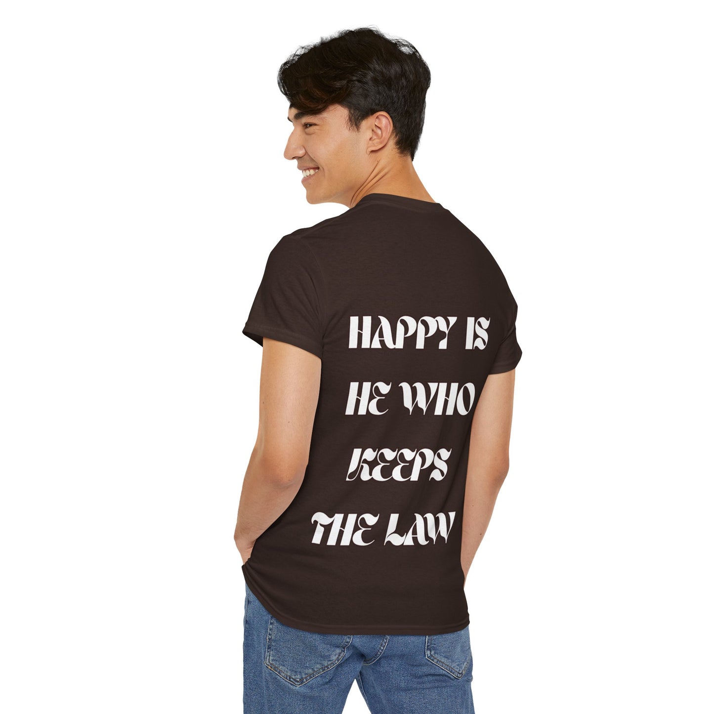 Unisex Heavy Cotton Tee: Happy Is He Who Keeps The Law, Motivational Tee, Casual Wear, Gift for Law Students, Stylish Everyday Tee