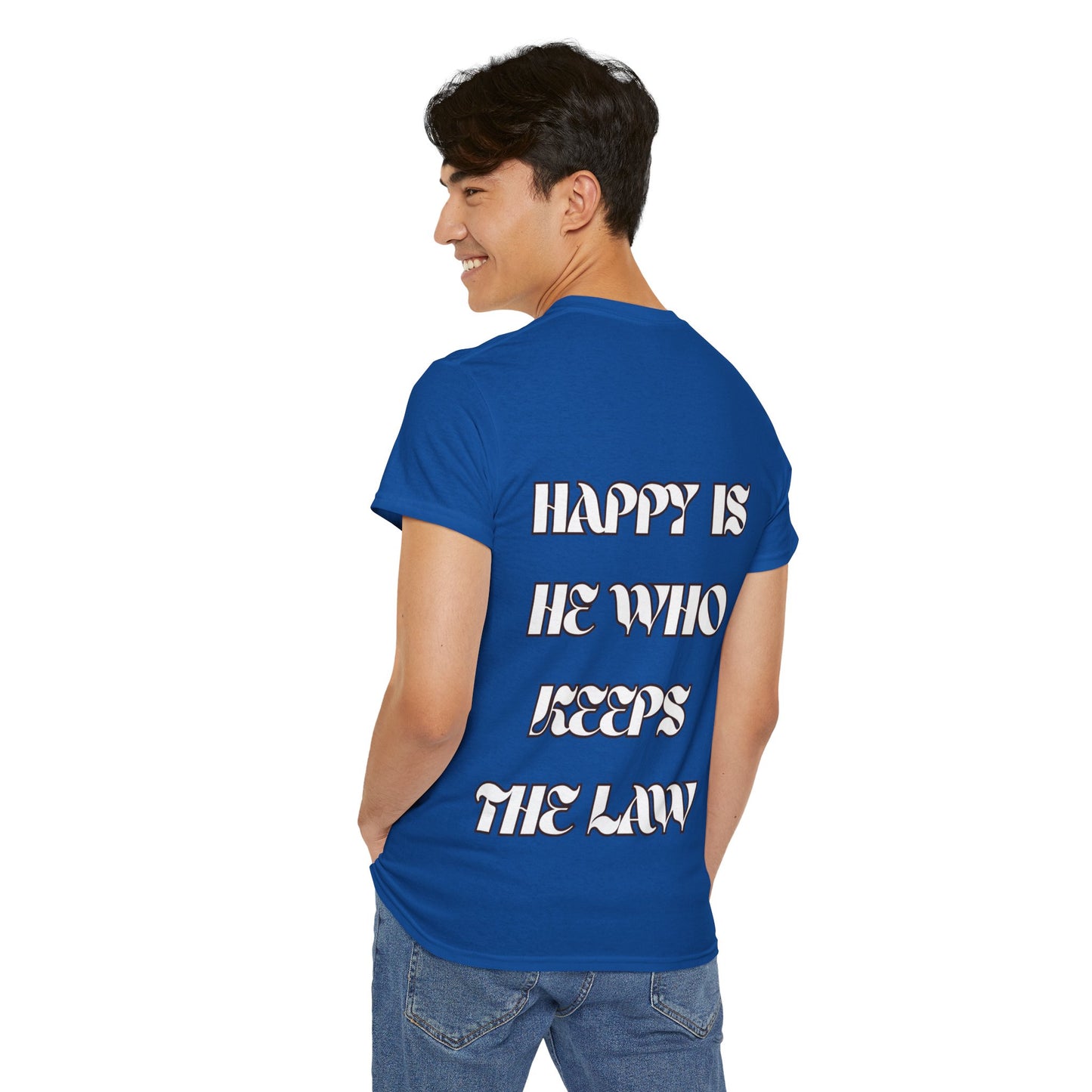 Unisex Heavy Cotton Tee: Happy Is He Who Keeps The Law, Motivational Tee, Casual Wear, Gift for Law Students, Stylish Everyday Tee