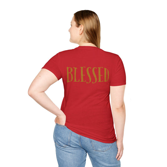 "Blessed" Women's Softstyle T-Shirt, Inspirational Tee, Faith-Based Apparel, Gift for Believers, Casual Wear, Everyday Comfort