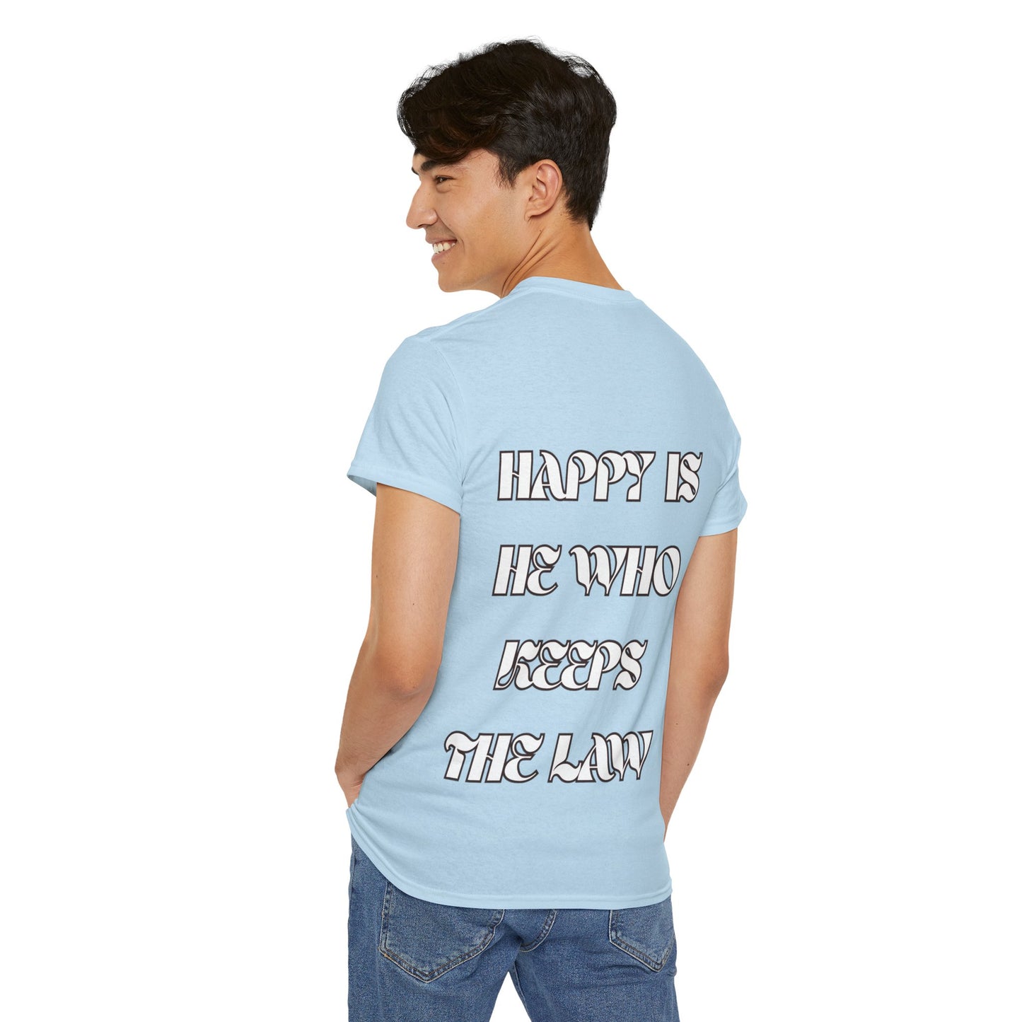 Unisex Heavy Cotton Tee: Happy Is He Who Keeps The Law, Motivational Tee, Casual Wear, Gift for Law Students, Stylish Everyday Tee