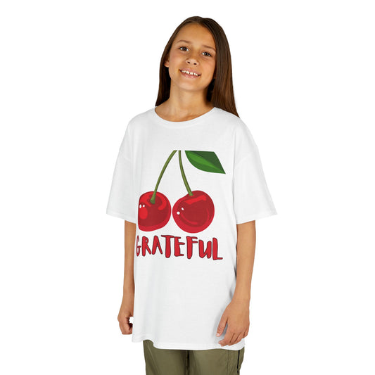 Grateful Cherry Kids Tee, Cute Kids T-Shirt, Summer Apparel, Gift for Children, Birthday Gift, Casual Daily Wear