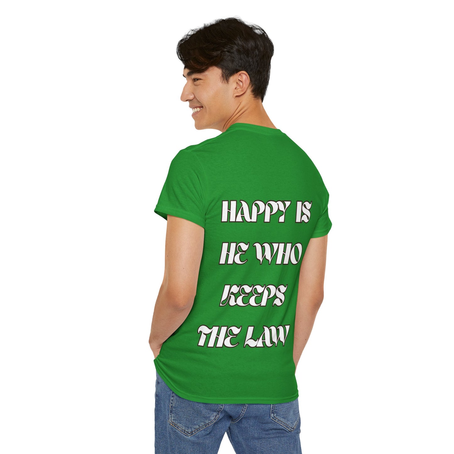 Unisex Heavy Cotton Tee: Happy Is He Who Keeps The Law, Motivational Tee, Casual Wear, Gift for Law Students, Stylish Everyday Tee